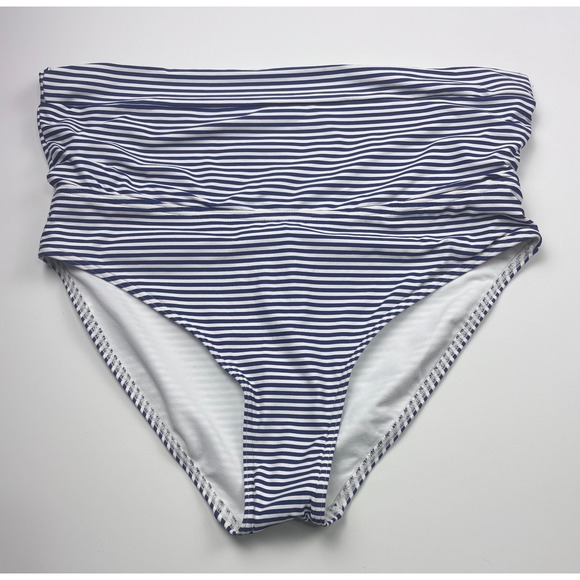 New‎ Bond-eye Australia High Waist Bikini Bottom Striped Blue White Women's Sz 8 - Picture 1 of 5
